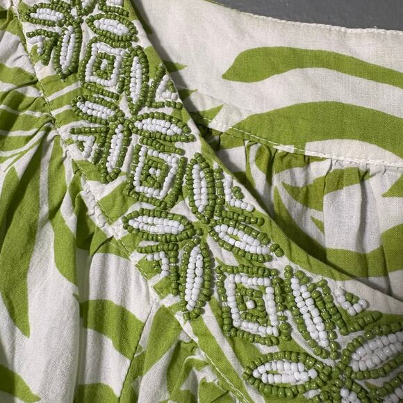 Charter Club Green/White Boho Tropical Beaded Top - Size 2X - Women's Plus Size - Picture 4 of 6